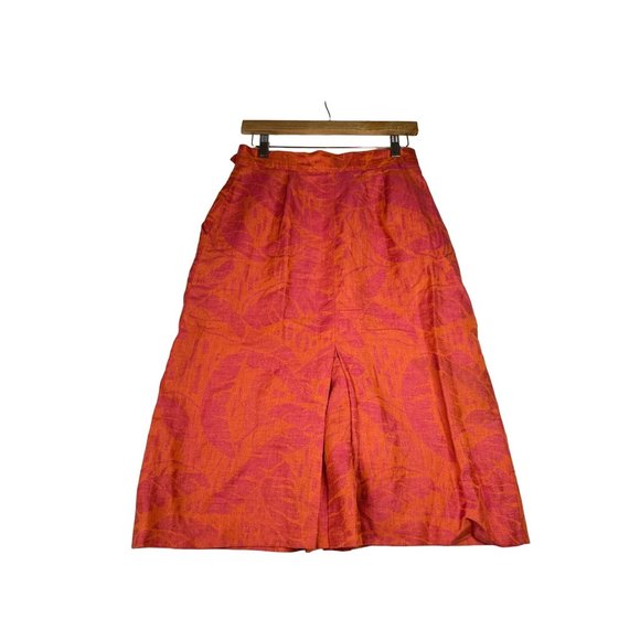 Christian Dior Ramie Blend Tropical Print Skirt sz 10 Orange - Picture 8 of 8